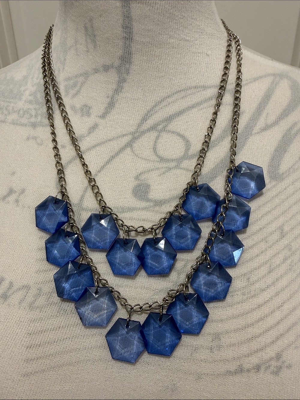 NECKLACE Bunch , 4 Necklaces-12”16”, 2 matching Earrings, Blue/Gray/Clear/Bronze